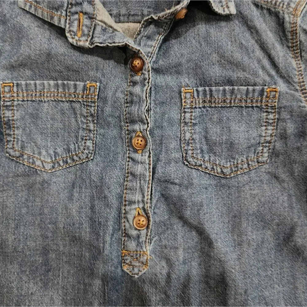 OshKosh B'gosh Girl's Denim Long Sleeve Quarter Button Down Pullover Top Size 6